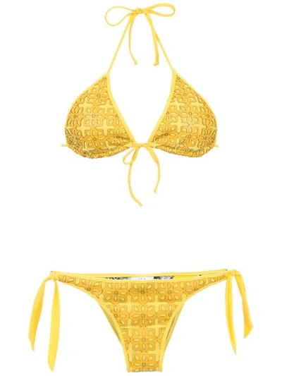 Shop Amir Slama Textured Triangle Top Bikini Set In Yellow