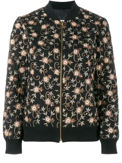 Shop Ashish Floral Embroidered Bomber Jacket In Black
