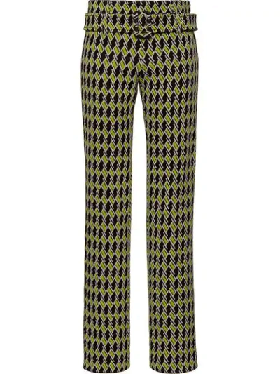 Shop Prada Technical Jacquard Trousers In F0t3y Dark Brown+pistachio