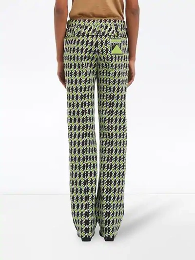 Shop Prada Technical Jacquard Trousers In F0t3y Dark Brown+pistachio