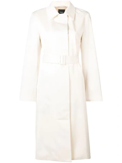 Shop Theory Belted Single-breasted Coat In Neutrals