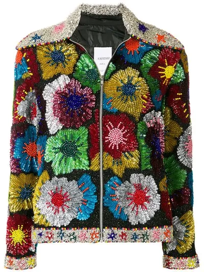 Shop Ashish Floral Patch Jacket - Black