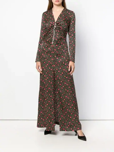 Shop Miu Miu Button-embellished Printed Maxi Dress In Black