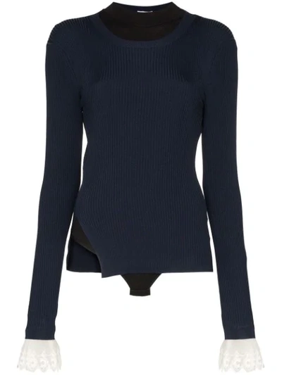 Shop Chloé Lace-embellished Bodysuit Jumper In Blue