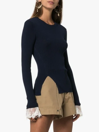 Shop Chloé Lace-embellished Bodysuit Jumper In Blue