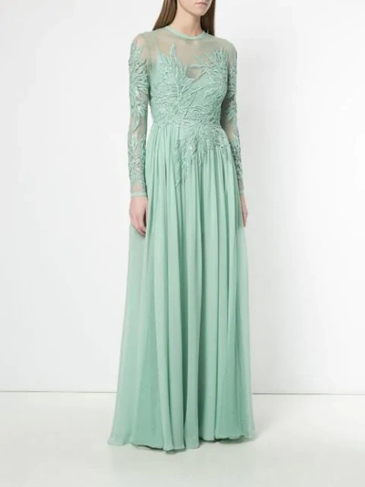 Shop Elie Saab Long-sleeve Embroidered Dress In Green