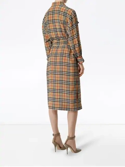 BURBERRY VINTAGE CHECK SILK TIE-WAIST SHIRT DRESS - 黄色