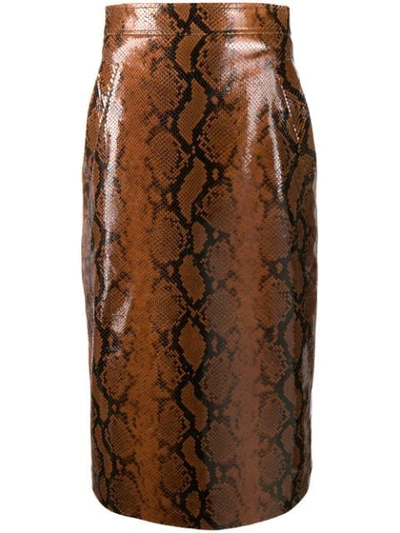 Shop Dsquared2 Snakeskin Effect Skirt In Brown