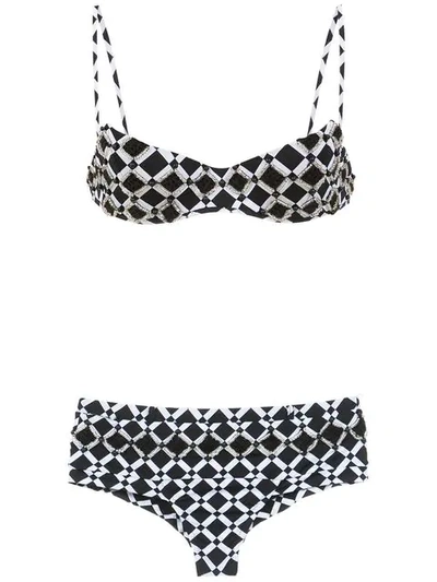 Shop Amir Slama Embroidered Printed Bikini Set In Black