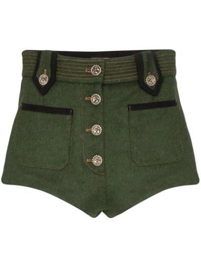 Miu Miu Button-front Shorts In Green