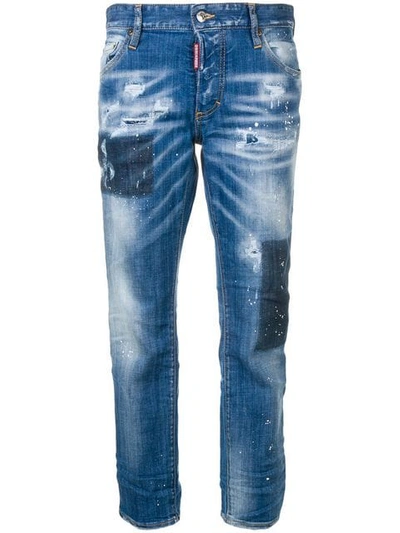 Shop Dsquared2 Bleached Holes Boyfriend Jeans In Blue