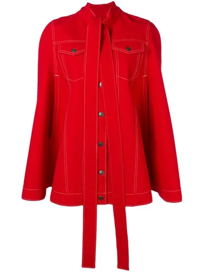 Shop Msgm Contrast Stitching Detailed Jacket In Red