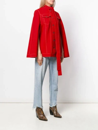 Shop Msgm Contrast Stitching Detailed Jacket In Red