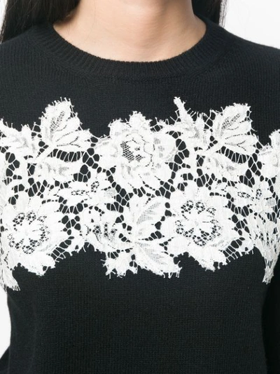 Shop Valentino Floral Lace Embroidered Sweater - Black
