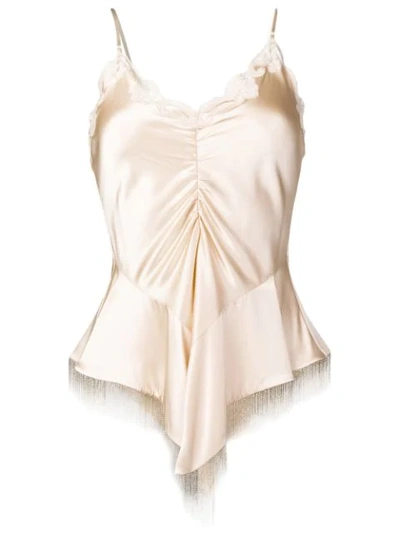 Shop Alexander Wang Ruched Lace Beaded Top In Neutrals