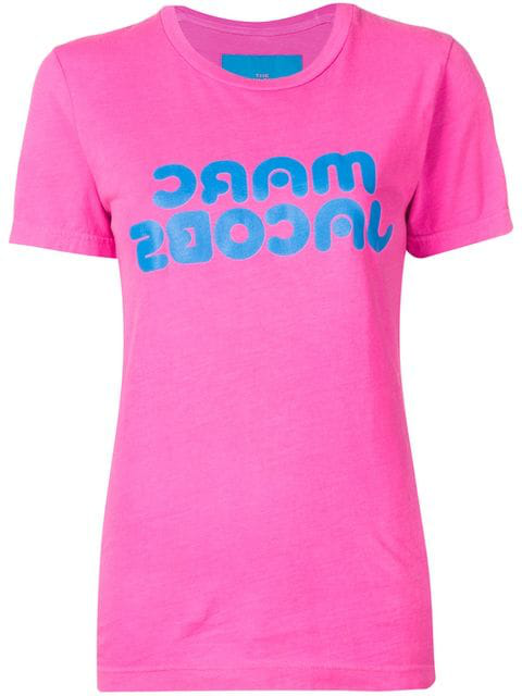 Marc Jacobs Fluorescent Logo Print Tee In 670 Bright Pink Modesens