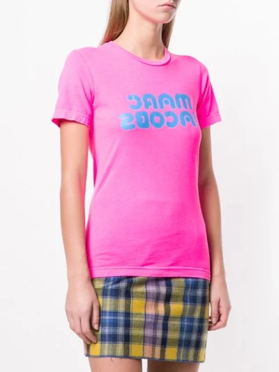Marc Jacobs Fluorescent Logo Print Tee In Pink