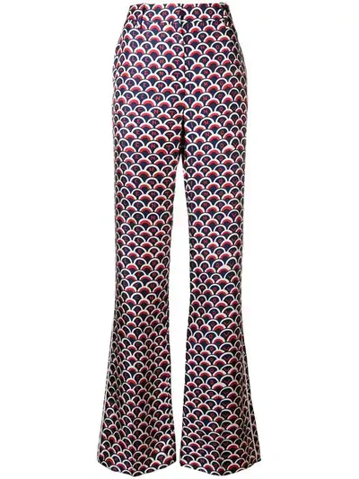 Shop Valentino Scalloped Logo Print Trousers In Blue