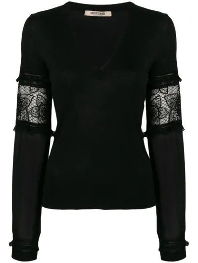 Shop Roberto Cavalli Sheer Sleeves Pullover In Black