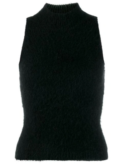 Shop Versace Textured Cropped Sleeveless Top In Black