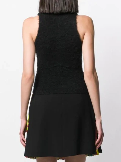 Shop Versace Textured Cropped Sleeveless Top In Black