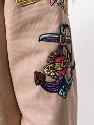 Shop Valentino Embroidered Parka - Neutrals