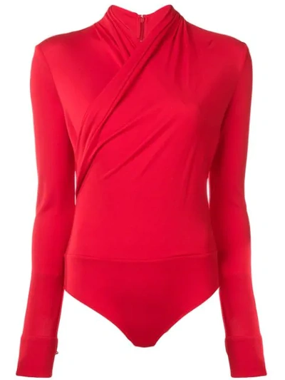 Shop Versace Wrap Around Bodysuit In Red