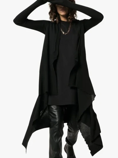 Shop Rick Owens Long Sleeve Wool Draped Cardigan - Black