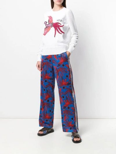 Shop Kenzo Flying Phoenix Jacquard Trousers In Blue