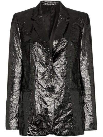 Shop Helmut Lang Single-breasted Crinkled Blazer In Black