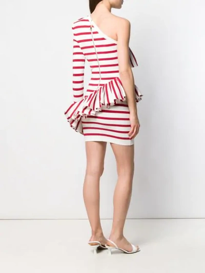 Shop Balmain Asymmetrical Flounced Knit Dress In Red