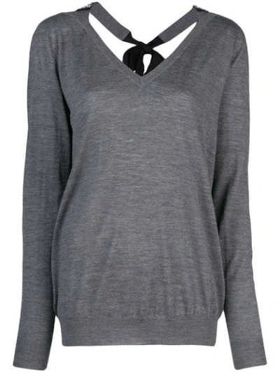 Shop Prada Embellished Tie Back Detail Sweater In Grey