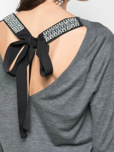 Shop Prada Embellished Tie Back Detail Sweater In Grey