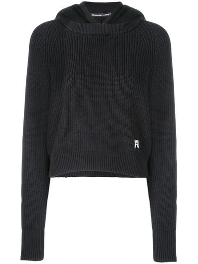 Shop Alexander Wang Logo Patch Knitted Hoodie In Blue