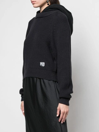 Shop Alexander Wang Logo Patch Knitted Hoodie In Blue