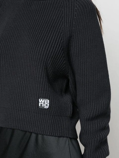 Shop Alexander Wang Logo Patch Knitted Hoodie In Blue