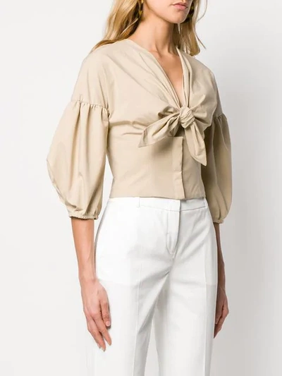 Shop Pinko Caterina Front Knot Blouse In Neutrals