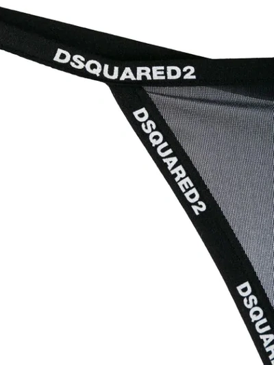 Shop Dsquared2 Branded Sheer Thong In Black