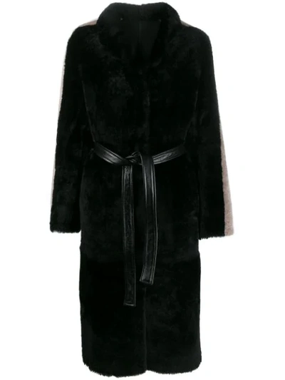 Shop Blancha Side-stripe Belted Coat In Black