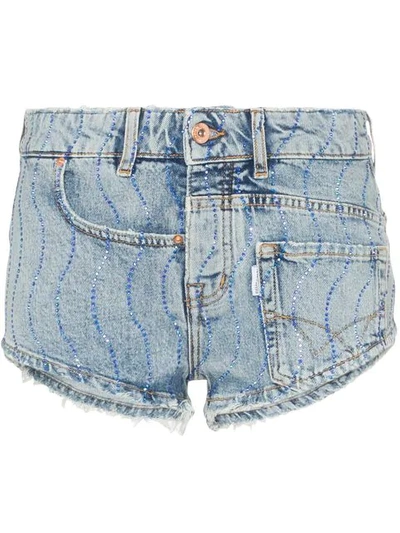 Shop Filles À Papa Crystal Swirl Embellished Denim Shorts In Blue