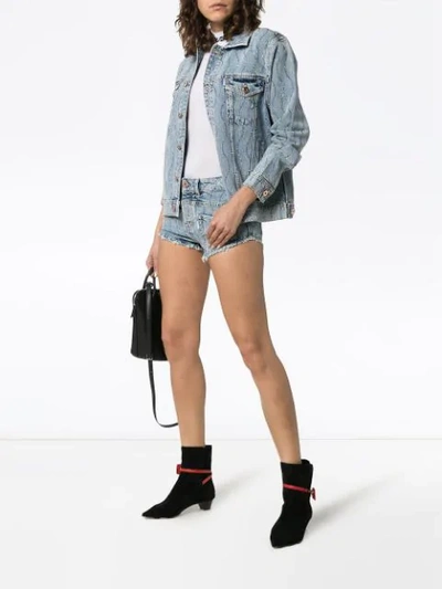 Shop Filles À Papa Crystal Swirl Embellished Denim Shorts In Blue