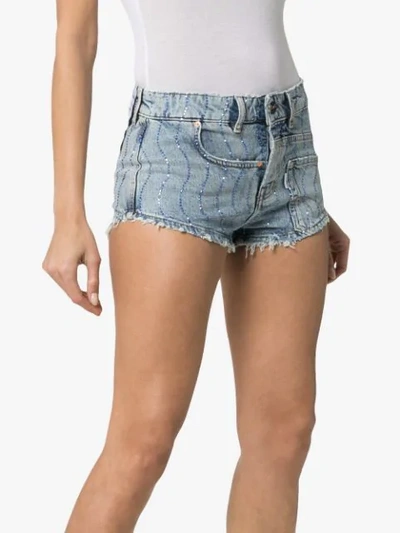 Shop Filles À Papa Crystal Swirl Embellished Denim Shorts In Blue