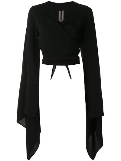 Shop Rick Owens Wrap Front Wide Sleeve Blouse In Black
