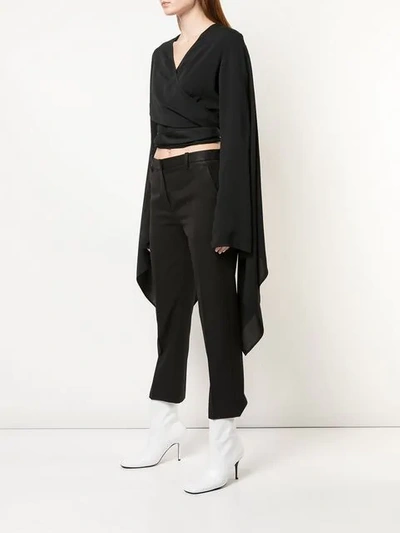 RICK OWENS WRAP FRONT WIDE SLEEVE BLOUSE - 黑色