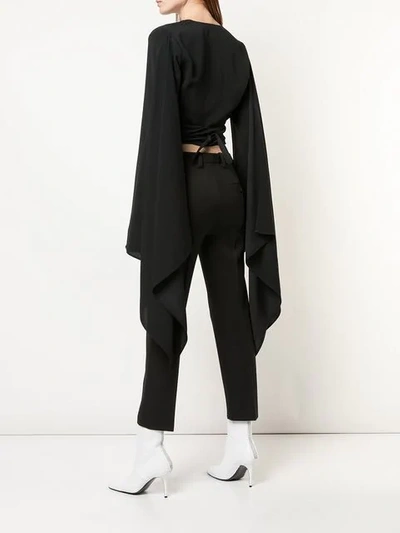 RICK OWENS WRAP FRONT WIDE SLEEVE BLOUSE - 黑色