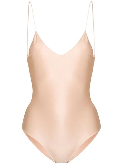 Shop Oseree Lace Inserts Swimsuit In Neutrals