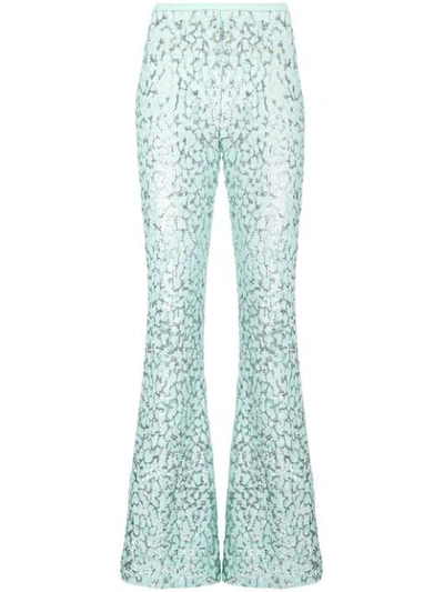 Shop Michael Kors Embroidered Flared Trousers In Blue