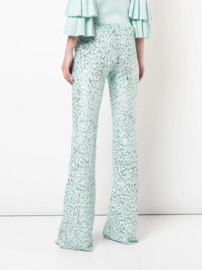 Shop Michael Kors Embroidered Flared Trousers In Blue