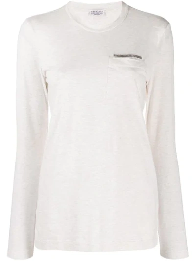 Shop Brunello Cucinelli Long Sleeved Jersey Top In White
