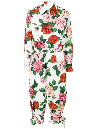 Shop Dolce & Gabbana Floral Print Jumpsuit In White